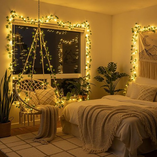 DomeStar 40Ft LED Fairy Lights with Vines - Remote-Controlled Curtain String Lights for Indoor/Outdoor Decor