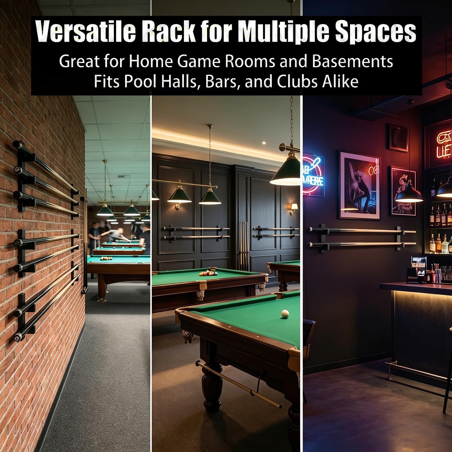 ERMMZHZW Pool Stick Holder Wall Mount Pool Stick Rack Billiard Cue Racks,Horizontally displays two billiard cues on the wall, Suitable for organizing billiard table accessories and equipment (1 pair)
