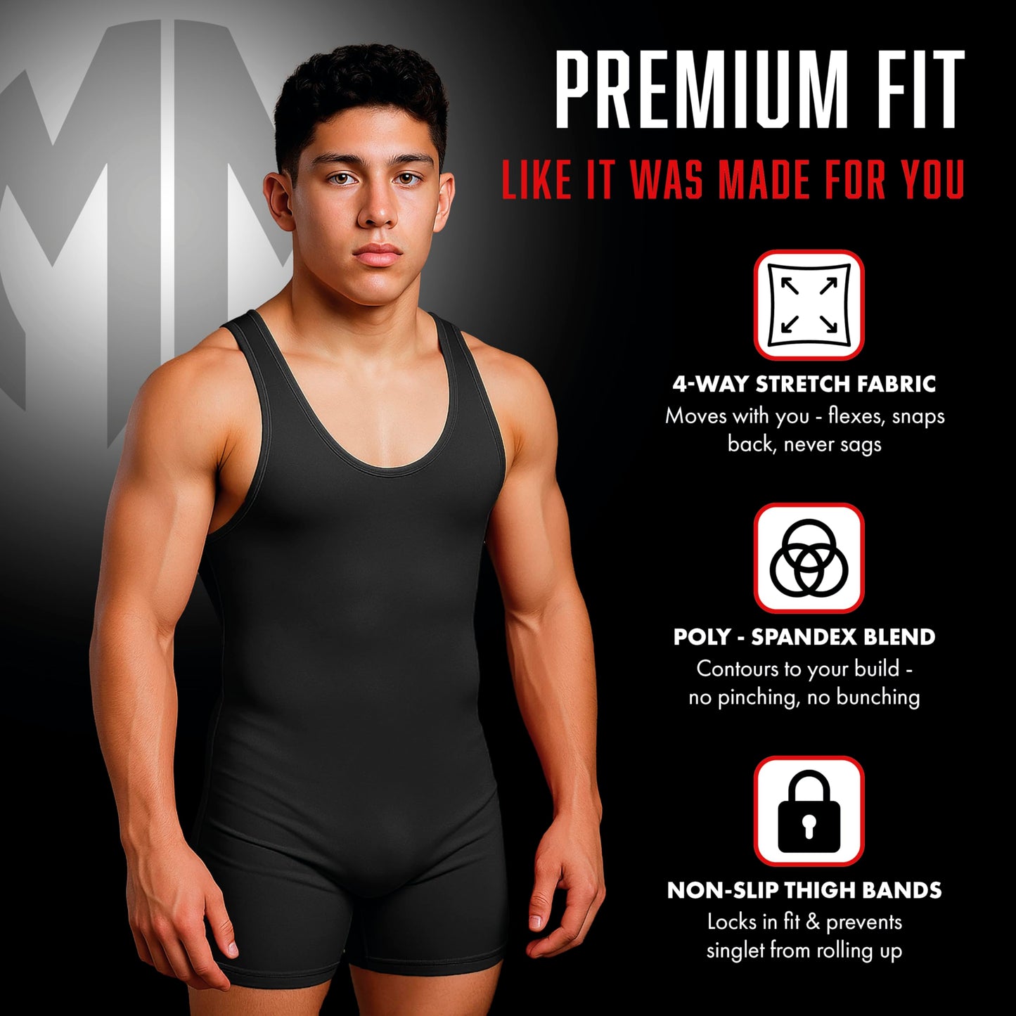 Matman Men’s & Youth Wrestling Singlet – High Performance Singlets for Wrestling or Weightlifting - Edge Singlet (Black, Small)