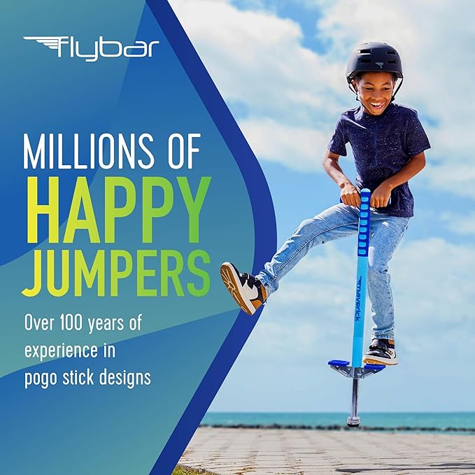 Flybar Maverick Pogo Stick for Kids Ages 5+, 40 to 80 Pounds, Perfect for Beginners, Easy Grip Handles, Anti-Slip Pegs, Outdoor Jumper Toys for Boys & Girls, Outside Toys for Kids