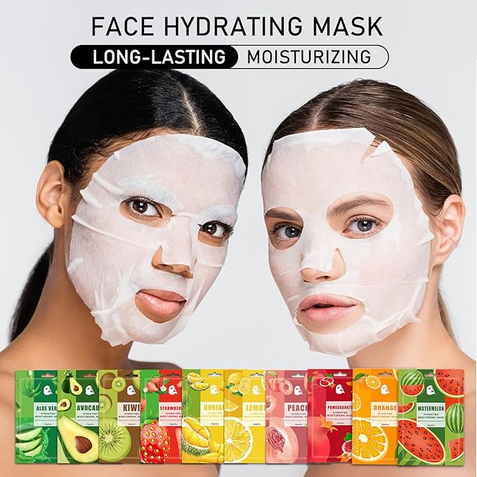 Face Masks Skincare,Hydrating Sheet Masks,Collagen Night Wrapping Mask,Facial Mask for Men&Women,with Collagen Essence and Fruit Extracts,Nourishing and Moisturizing for All Skin Types 10 Pack B8