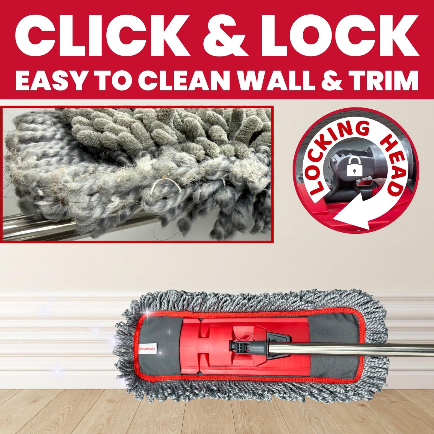 Dust Mop for Floor Cleaning with 4-in-1 Washable Pad System, Wet & Dry Multi-Purpose Mop with Built-In Scraper and Extra-Long 62'' Stainless Steel Handle for Hardwood,Vinyl,Laminate,Tile,Marble Floors
