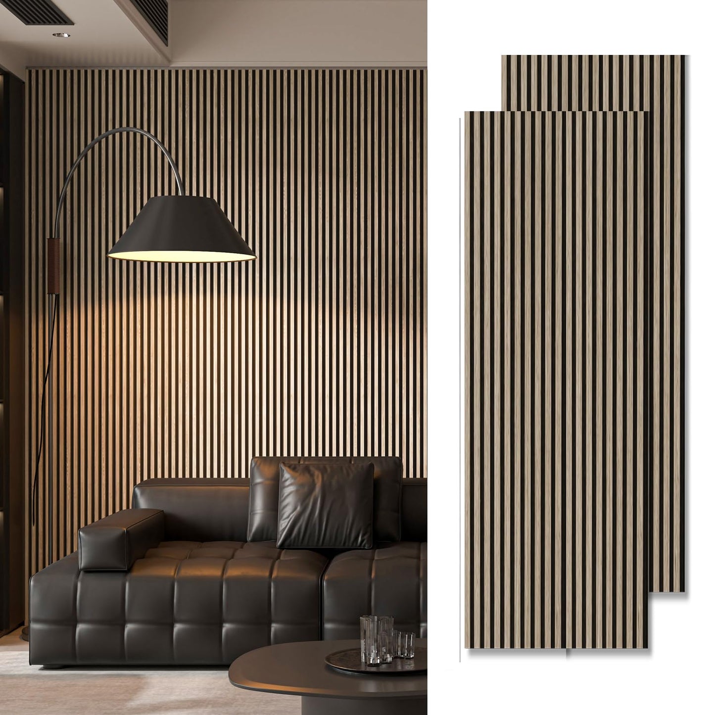 Art3d 2-Pack 94.5" x 24" Acoustic Wood Panels for Wall, 31 sq.ft Soundproof Wood Slat Panels, 3D Fluted Sound Absorbing Paneling for Interior Wall Decor, Living Room, Bedroom - Peach