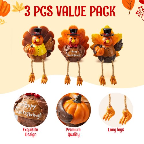 JOYIN 3 PCS Thanksgiving Turkey Tabletop Centerpiece Decor, Resin Turkey Figurines, Thanksgiving Decoration, Autumn Decor, Fall Harvest Home Decorations, Indoor Kitchen Decor, Party Supplies