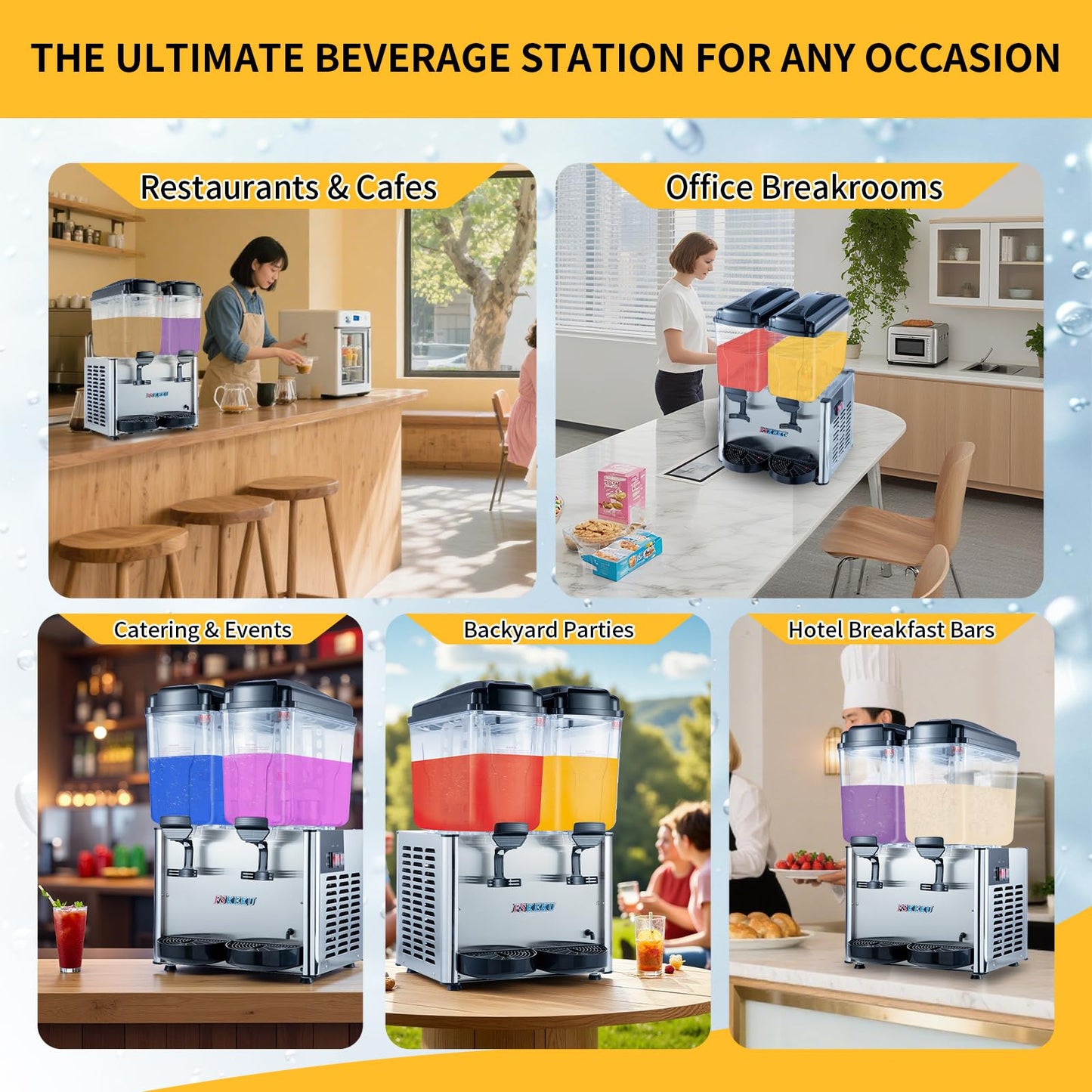FSKEKU Commercial Beverage Dispenser, 36L (9.5 Gal) Refrigerated Juice Drink Machine, Stainless Steel Cold Iced Tea Cooler for Restaurant, Bar, Buffet