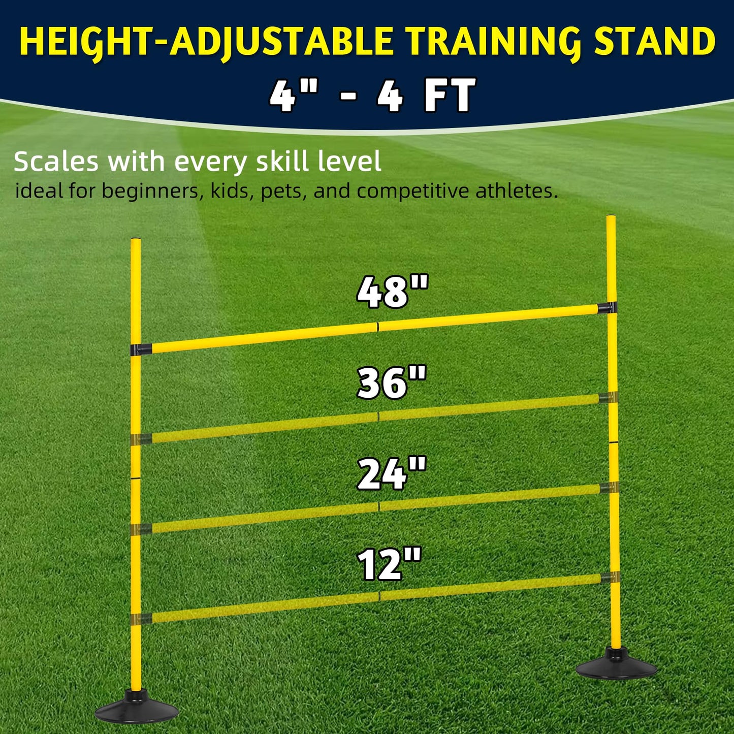 GOSR 4FT Agility Hurdles 4PCS, Adjustable Sports Speed Hurdles with Rubber Base, Agility Poles for Soccer Football Track & Field, Agility Training Equipment for Kids Athletes Physical Therapy