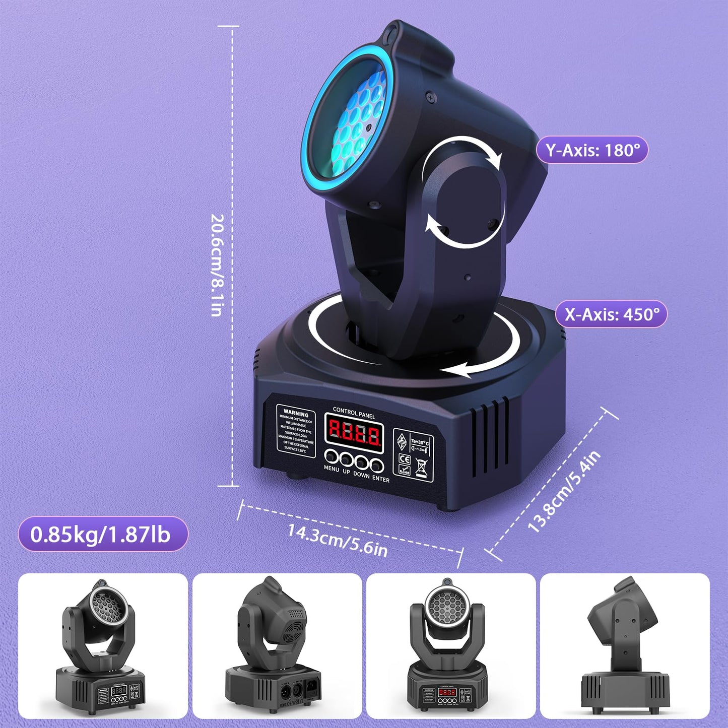 2PCS Compact 30W Stage Moving Head Light with Beam,GOBO Projection,Remote Control Sound Active & DMX512 Control 450° Pan/180° Tilt for DJ Party Home Theater Small Venues