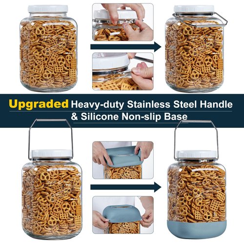 Dwbligt 2 Pack 1.5 Gallon Glass Jar With Airtight Lid, Large Mason Jars Wide Mouth with Scale Marks, Big Glass Storage Containers with Heavy-duty Handles & Non-slip Bases - for Flour, Pickling (192Oz