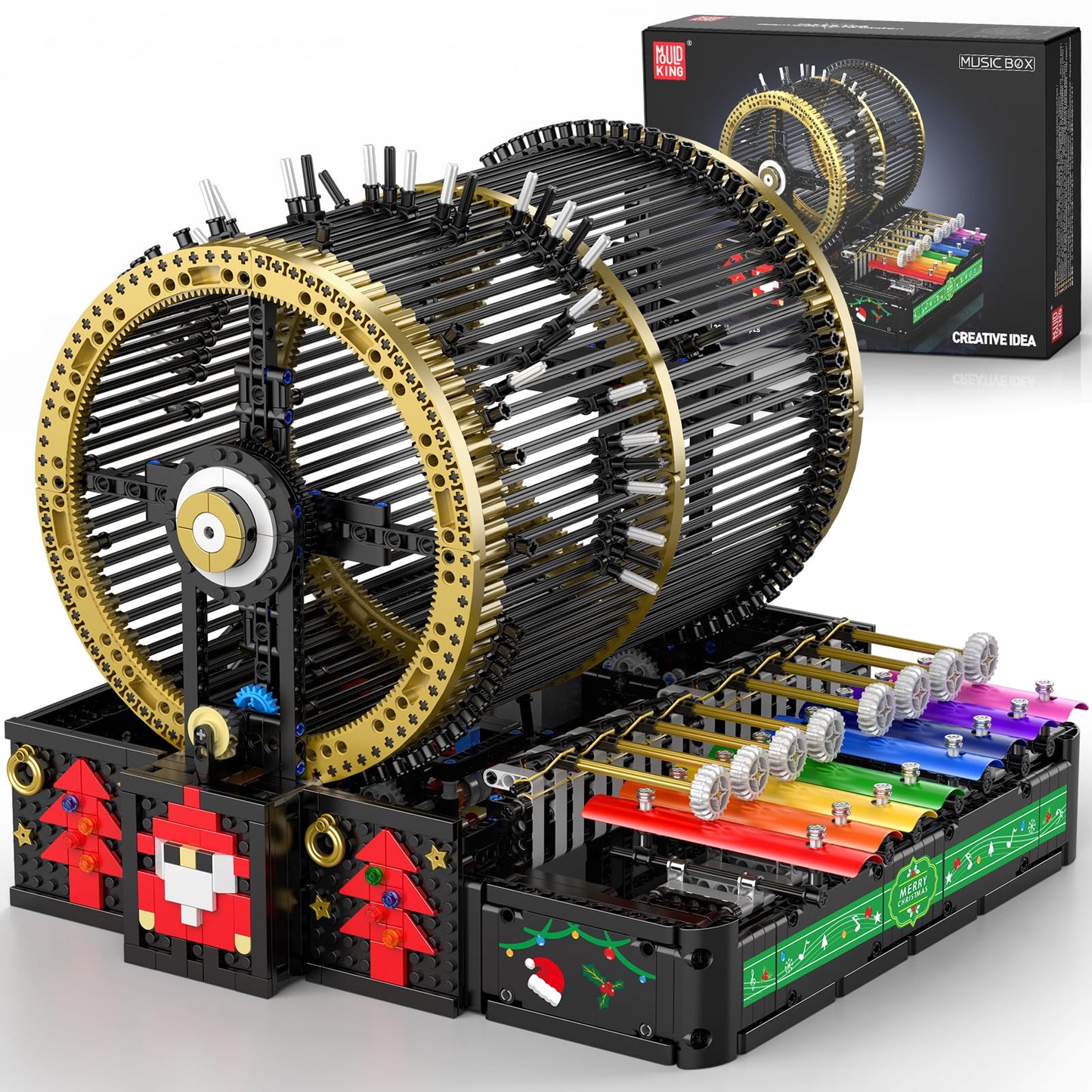 Mould King 10170 Music Box Building Sets, 2344+ PCS Rotating Christmas Music Box with 4 Speed Adjustable Mode, Black Gold Design with Festive Patterns, Collectible Decoration Gift for Adults Age 14+
