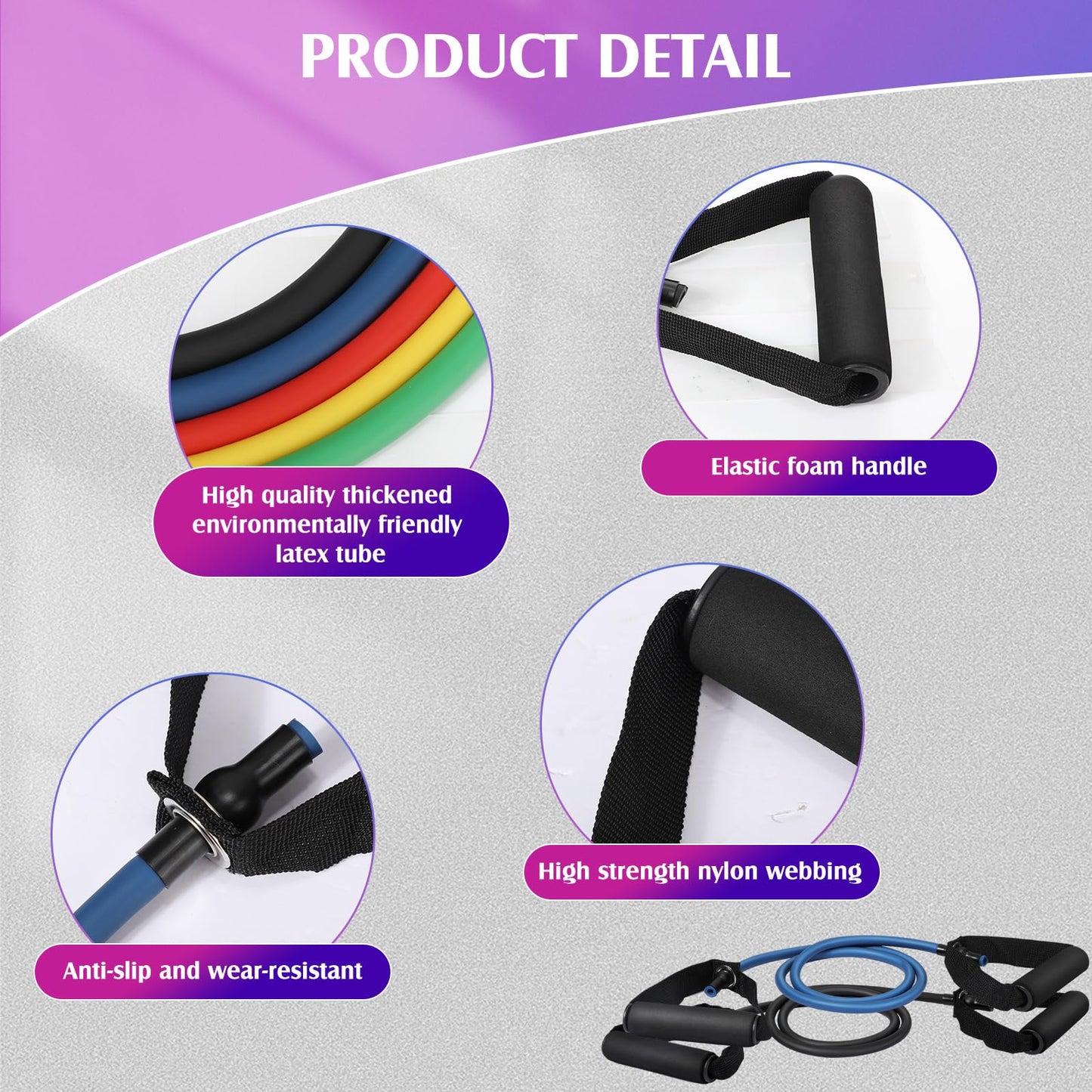 Shappy 10 Pcs Resistance Bands with Handles Exercise Stretch Bands for Exercise Woman Man Training Physical Therapy Workouts Fitness(Multicolor,5 to 50 Pounds)