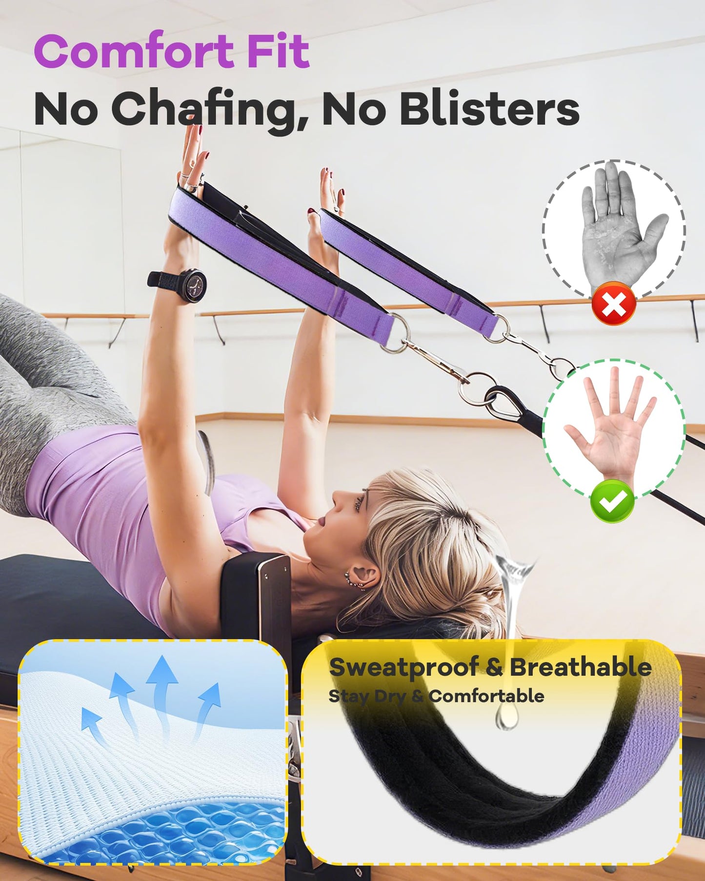 Wonderful Day 2PCS Pilates Straps for Reformer, Comfortable Enhanced Thickness, Fitness D-Ring Double Loop Exercise Straps for Home Gym Workout (Purple)