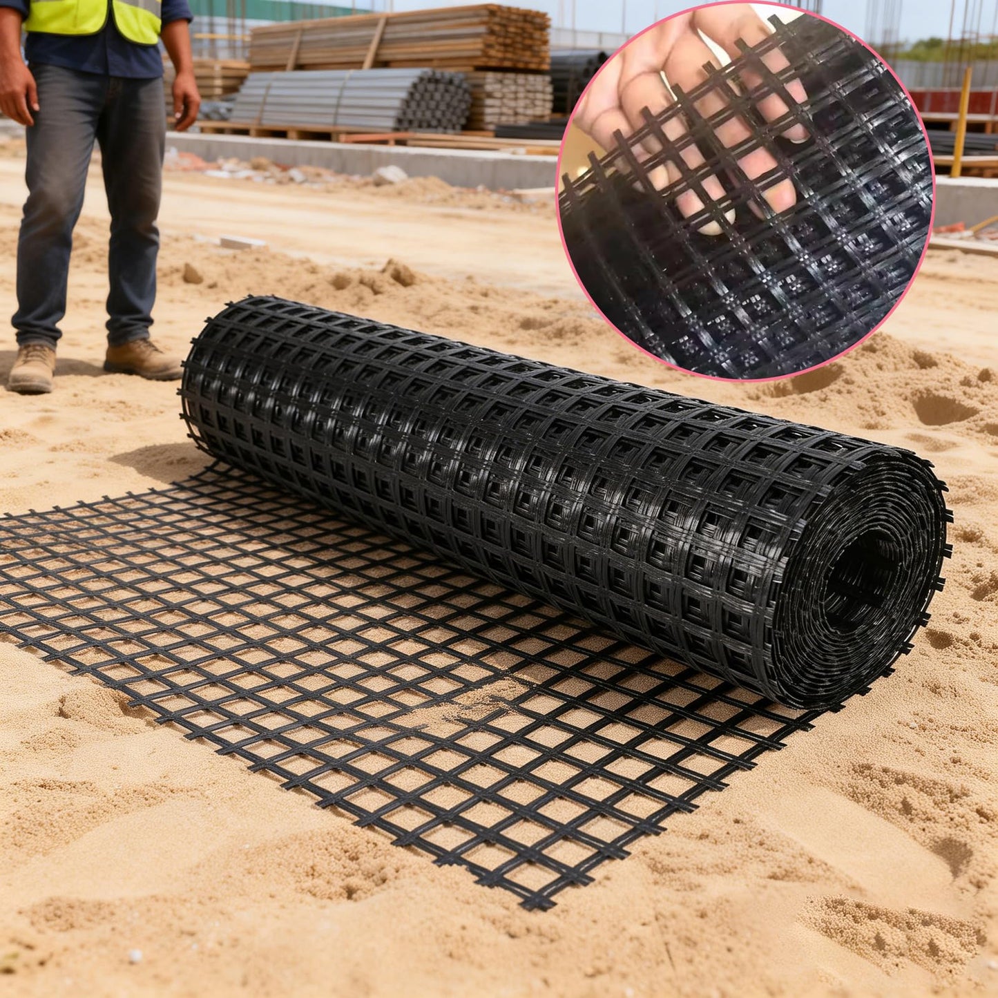 Retaining Wall Geogrid - Geogrid for Retaining Walls,4' x 98' Fiberglass Tensile Force Value 50KN,Ideal for Slope Reinforcement,Road Expansion and Pavement Maintenance