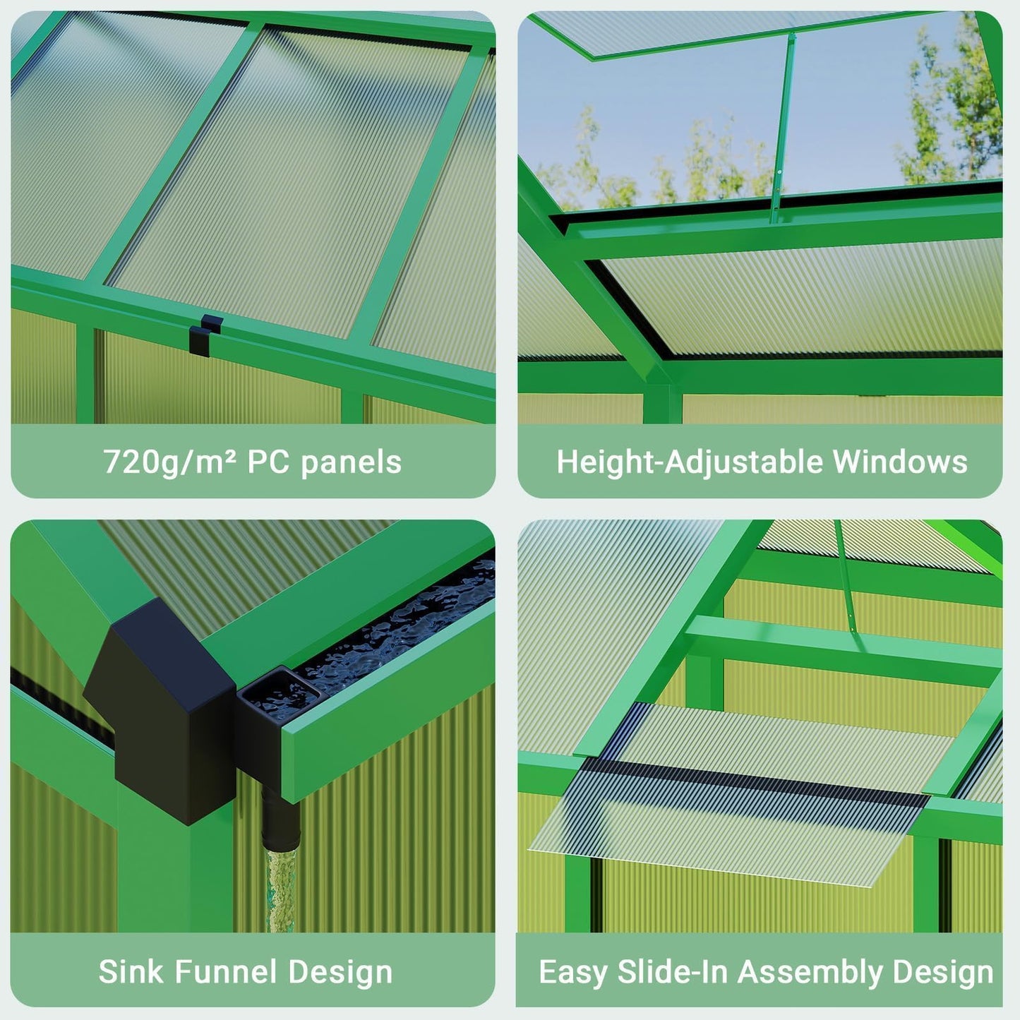 6x10 ft Outdoor Polycarbonate Greenhouse, Durable Aluminum Frame with Lockable Door, Adjustable Roof Vent, Ideal for Backyard, Patio, or Garden, All-Weather Green Houses for Outside Plant Growing
