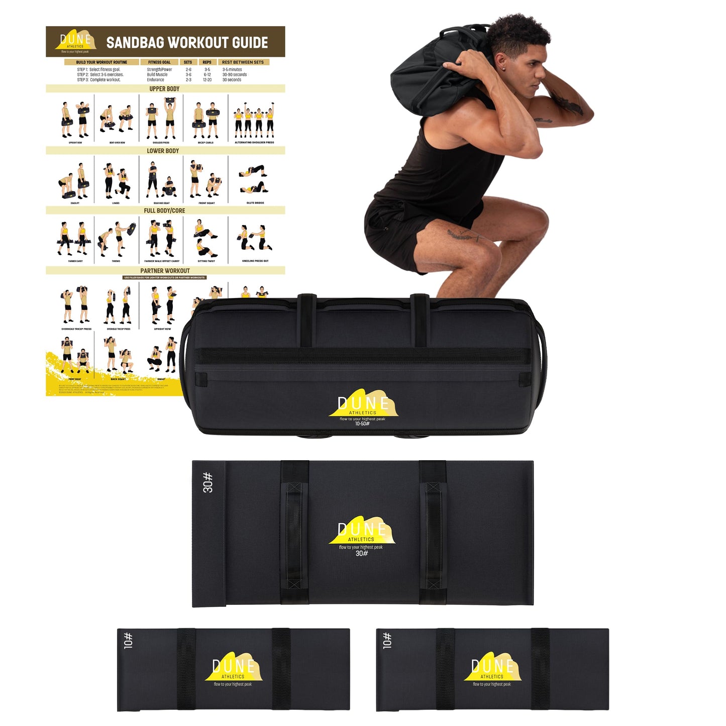 Sandbags for Working Out (Unfilled) - Enhance Your Fitness with Our Workout Sandbag, Versatile & Durable Sand Bags for Weight Training | 10-50 lbs Sand Bag for Exercise – Dark Gray - Guide Included
