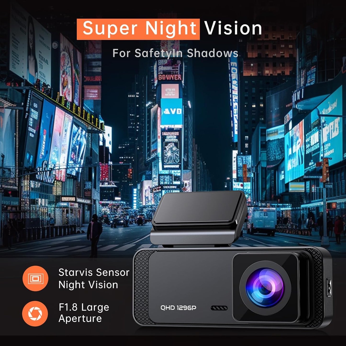 Veement 1296P V300 24H 256GB Dash Cam Front Dashcam, WiFi Dash Camera for Cars with App, Night Vision, Mini Hidden