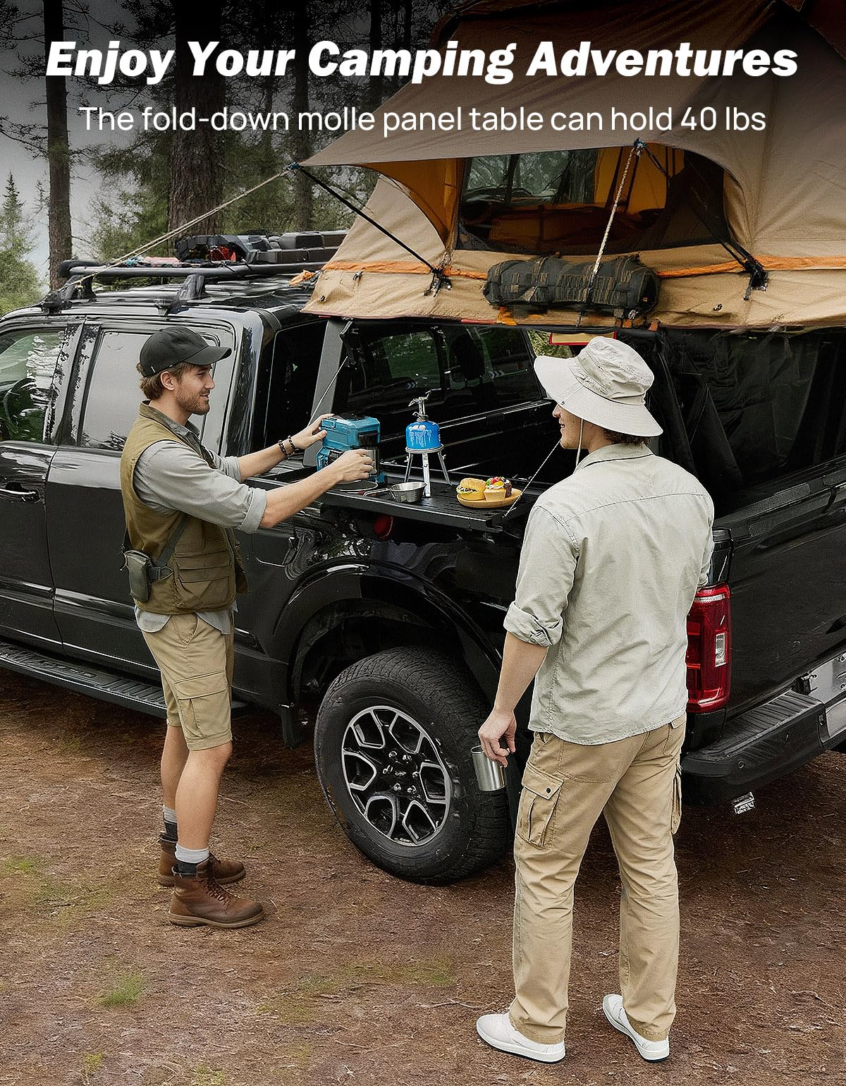 JOYTUTUS Full Size Truck Bed Rack, Overland Bed Racks for Trucks Compatible with F150 F250 F350 Silverado Sierra Ram, 24.6 Inch High Truck Bed Rack for Roof Top Tent, with Foldable Molle Panel