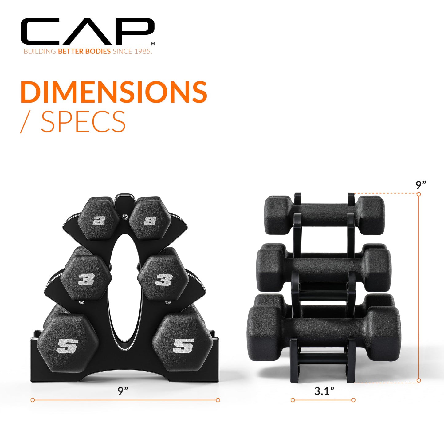 CAP Barbell 20 LB Set of Neoprene Dumbbells with Rack | 2, 3, 5 LB pairs
