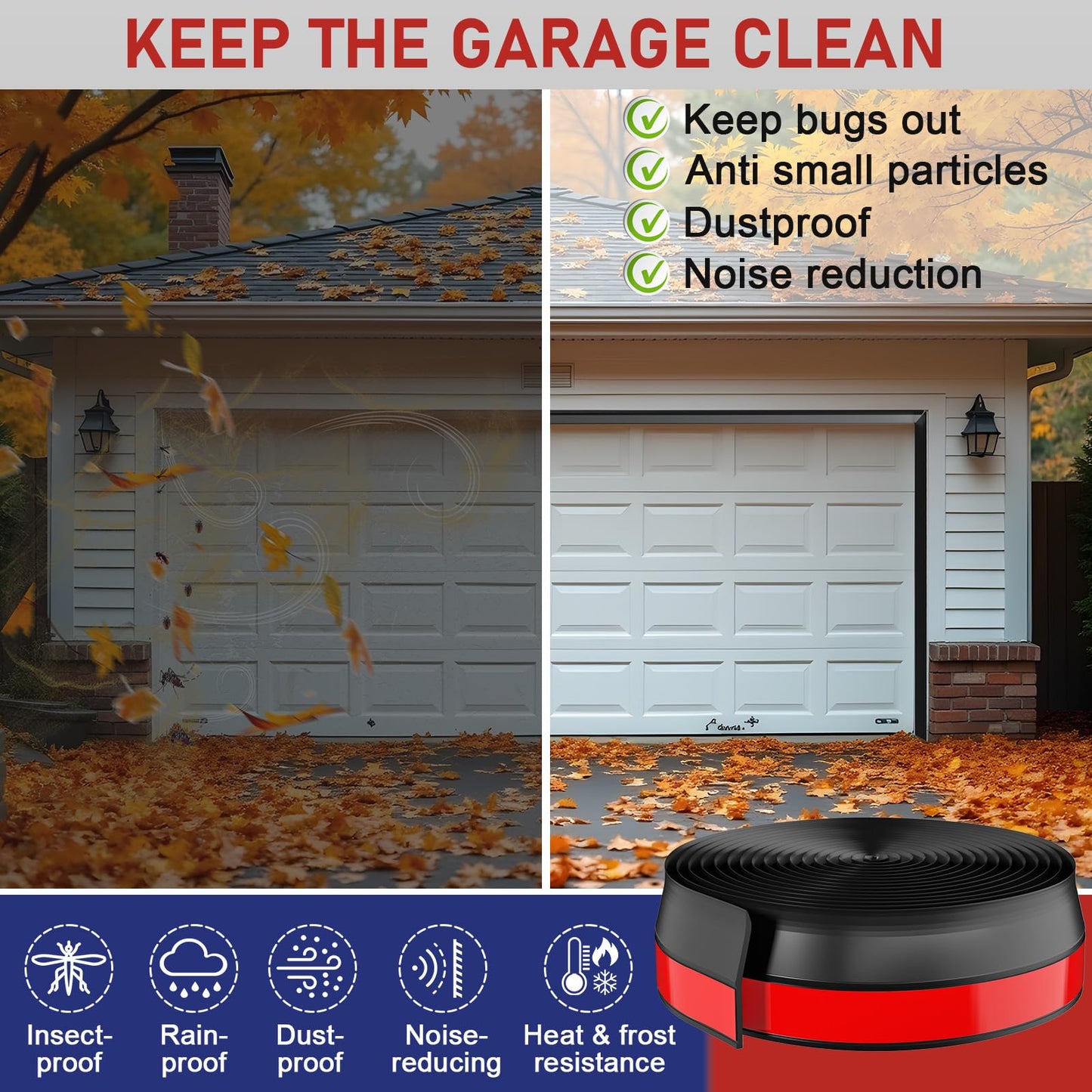 Garage Door Seal Top and Sides - 36 Ft Garage Door Weather Stripping Side Seal, Heavy Duty Weatherproof TPE, Insulates, Prevents Drafts, Easy Installation for Homeowners and DIYers