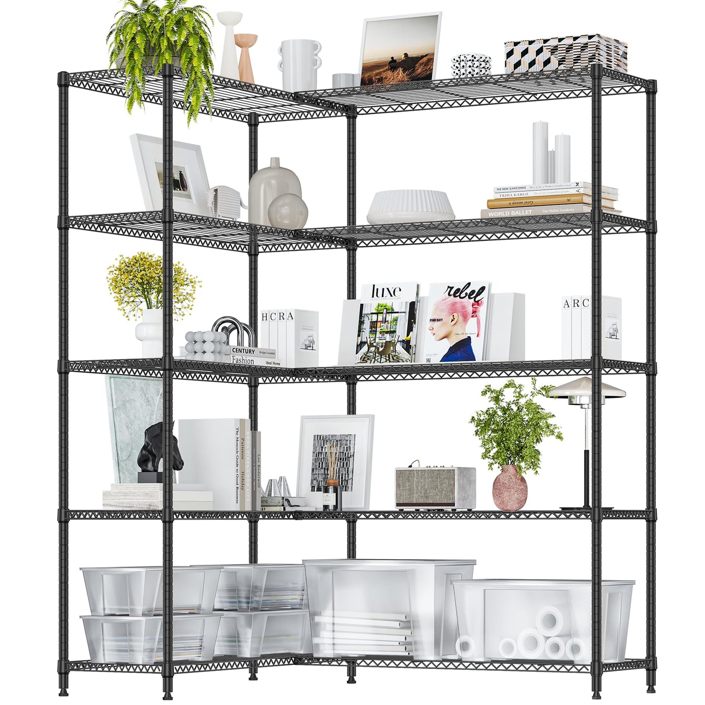 IZEUK Linked Storage Racks, DIY Adjustable Heavy Duty Metal Shelving Unit for Corner, Ideal for Kitchen, Garage, Warehouse, and Garden (Black, 15.7" D x 33.5" W x 70.5" H, 1433 lbs Capacity)
