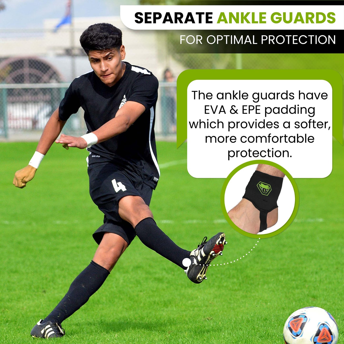 Mamba Ultimate Shin Guard Set | Soccer Shin Pads, Ankle Guards & Compression Sleeves for Optimum Flexibility & Protection | Kids/Adults | Unique 3 Piece Design (L)