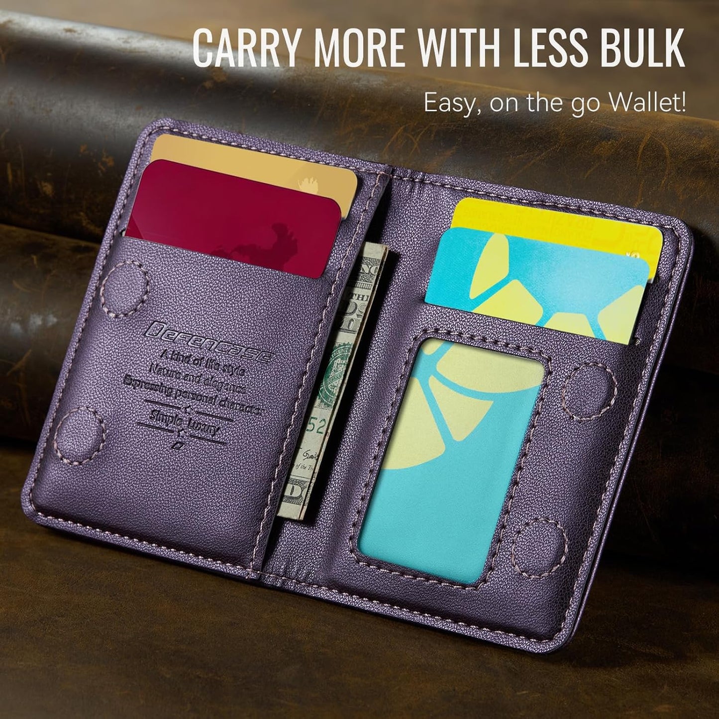 17/16/ 15/14/ 13/12/ Defencase for Magsafe Wallet Magnetic Card Holder RFID Blocking, PU Leather Minimalist Phone