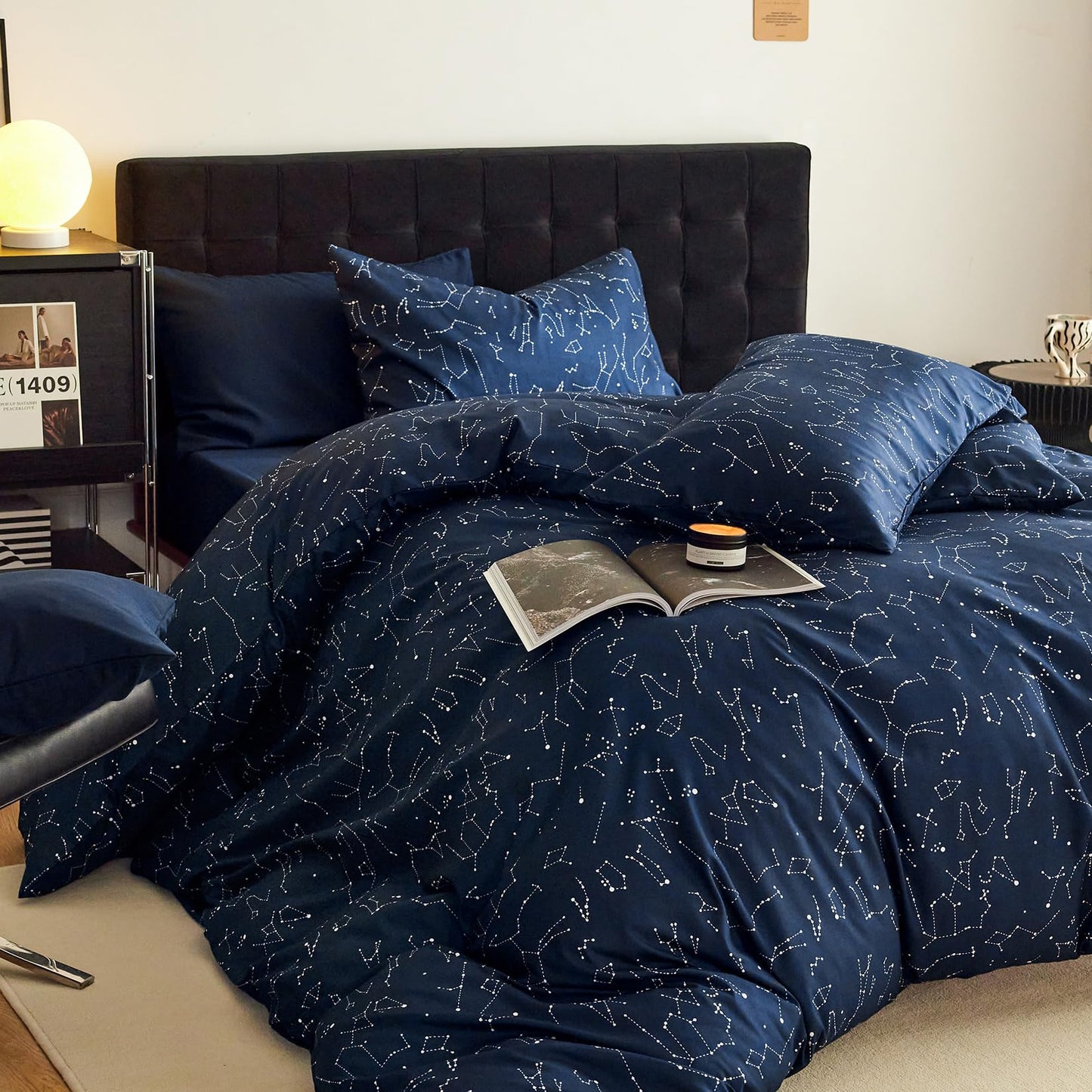 Wake In Cloud - Constellation Comforter Set, Celestial Space Star Galaxy Astrology, Soft Lightweight Bedding for Teen Kids Boys Girls, 3 Pieces, Indigo Purple, Queen Size