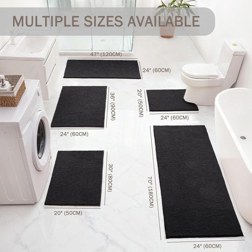 Exclusivo Mezcla Bath Rugs Mat - Extra Soft, Absorbent Chenille | Quick Dry, Machine Washable, 24x36, Black