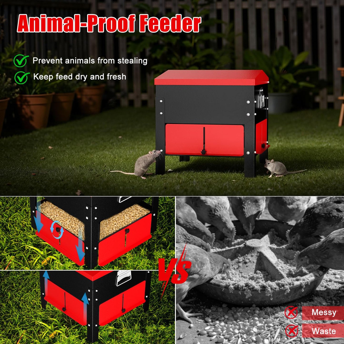 100lbs Automatic Chicken Feeder, Heavy Duty Galvanized Steel Poultry Feeder, Weatherproof & Secure-Lid for Outdoor Use, No Waste & Rodent-Proof for Chickens, Ducks, Turkeys