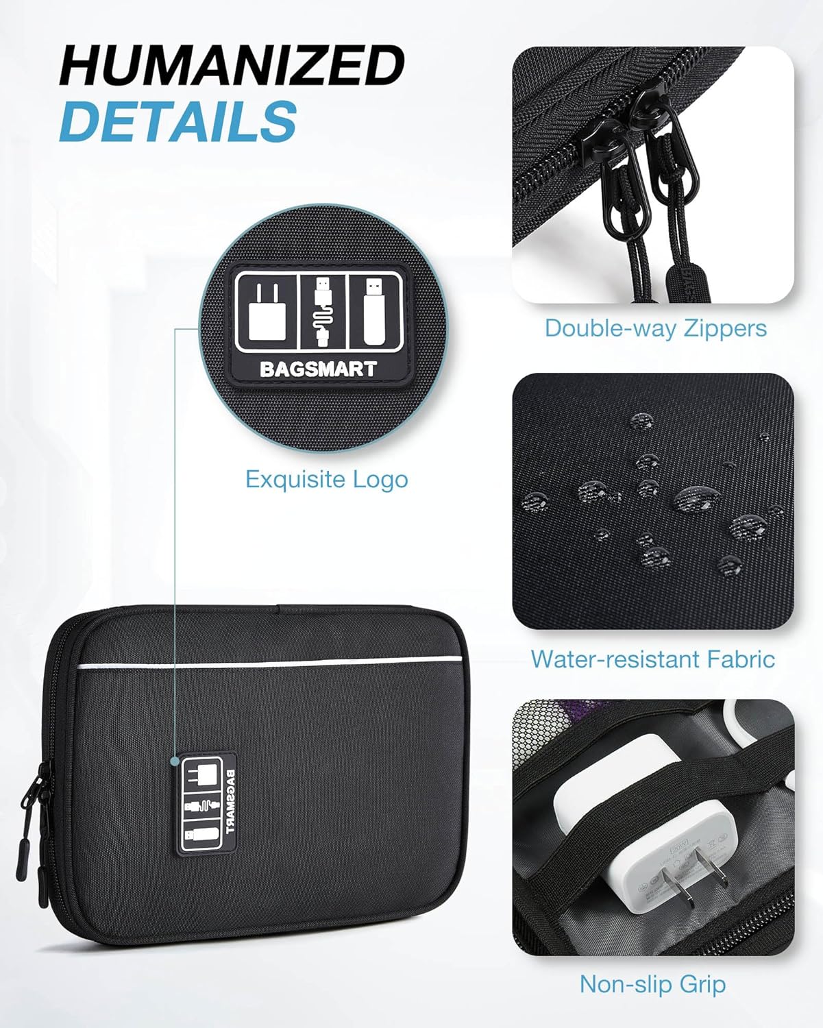 BAGSMART Large Electronics Travel Organizer Case, Tech Accessories Cord Storage Bag for Phone, Power Bank, SD Card