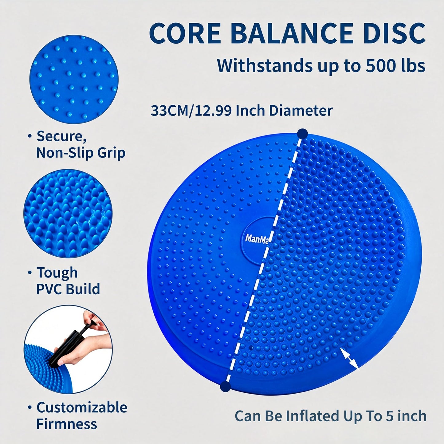 Wobble Cushion Balance Disc, Extra Thick Sensory Pad for Kids & Adults, Flexible Seating Core Strength Trainer for Posture Correction, Desk, Yoga & Stability Workout with Pump