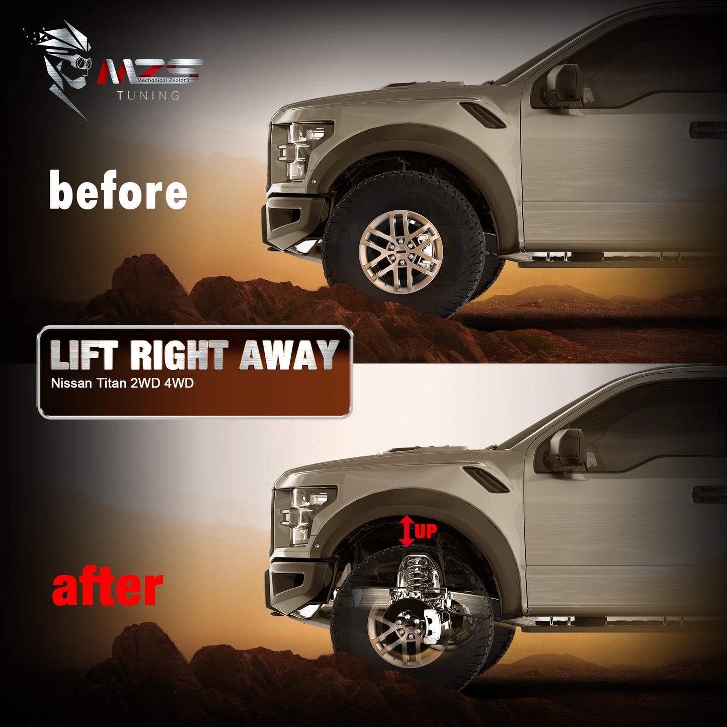 MZS Leveling Kit 2.5" Front Lift Strut Spacers + Tie Down Anchors, Bed Rail Cleats Bolts Nuts (Black, 4pcs) Compatible with 2004-2024 Titan