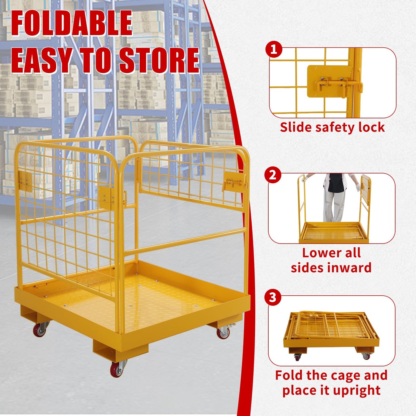 Atatod Forklift Safety Cage 36"x36" inch Heavy Duty Forklift Man Basket 1150lbs Capacity Work Platform Provide Safety for Most Aerial Jobs