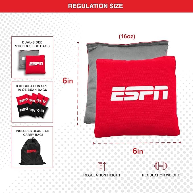 ESPN Solid Wood Cornhole Board Set, Includes Bean Bags and Travel Case, Ideal for Outdoor Games