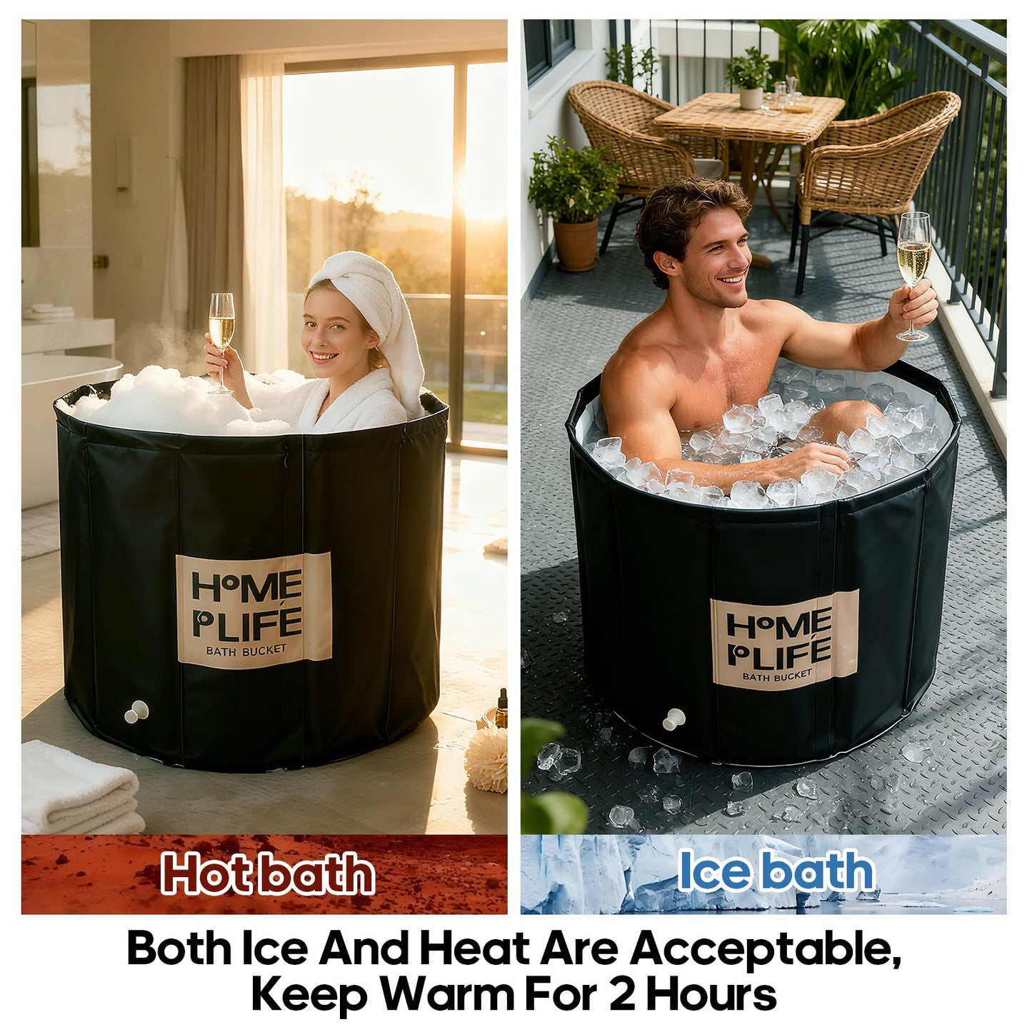 Portable Bath Tub for Adults - Large 88 Gal Foldable Soaking Bathtub for Hot SPA and Ice Bath, Ideal for Fast Muscle Recovery, Cold Water Therapy - No Installation (Ice/Hot Universal)