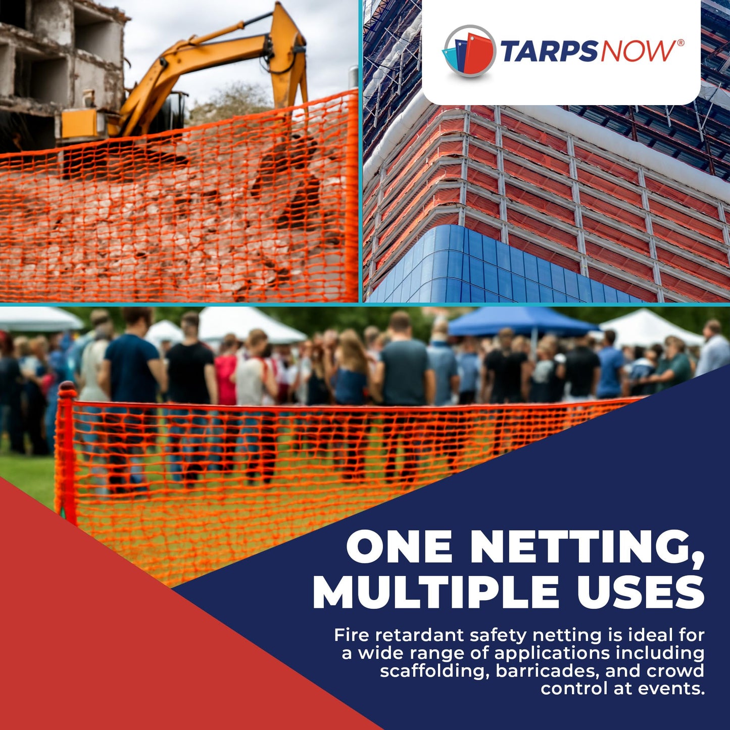 Tarps Now 8'-6" x 150' Orange Safety Netting Roll - Heavy Duty Fire Retardant Safety Nets with 1/4" Openings for Security & Construction Debris Netting, Temporary Mesh Fence, Job Site Net Enclosure