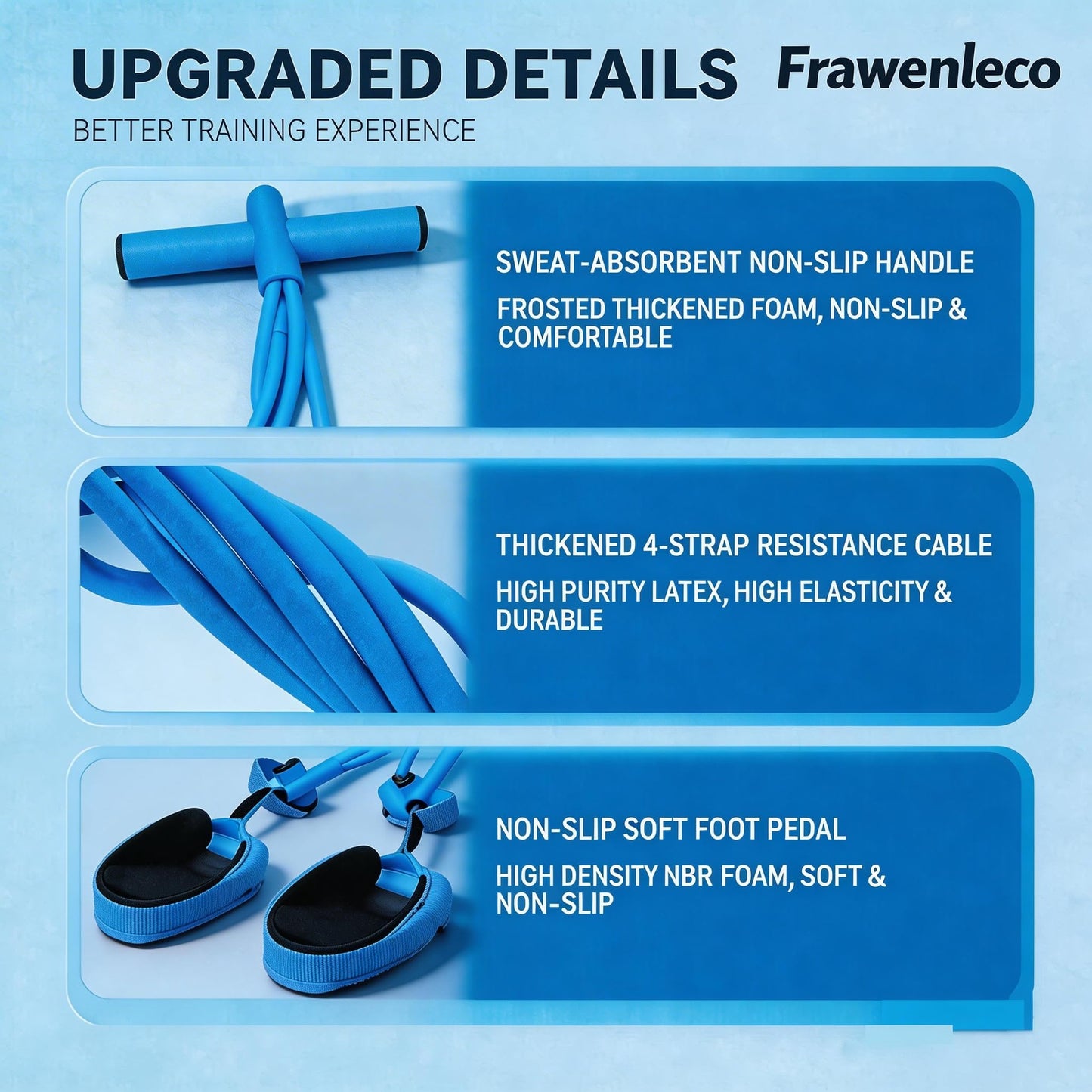 FRAWENLECO Fitness Resistance Bands with 4 Tube Pedal Ankle Puller, Elastic Yoga Pedal Stretch Band for Exercise, AB Training, Sit Up Equipment(Blue)