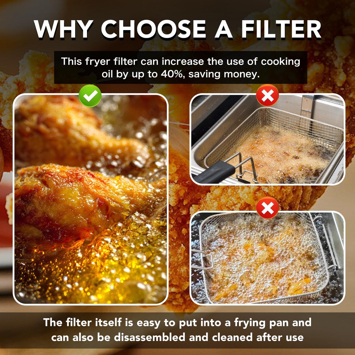ZUCCIO Commercial 13.75 x 13.75 inch stainless steel fryer filter -550 micron mesh can replace Frymat TK45 fryer - compatible with Avantco and Pitco fryers - extends the life of cooking oil by 40%