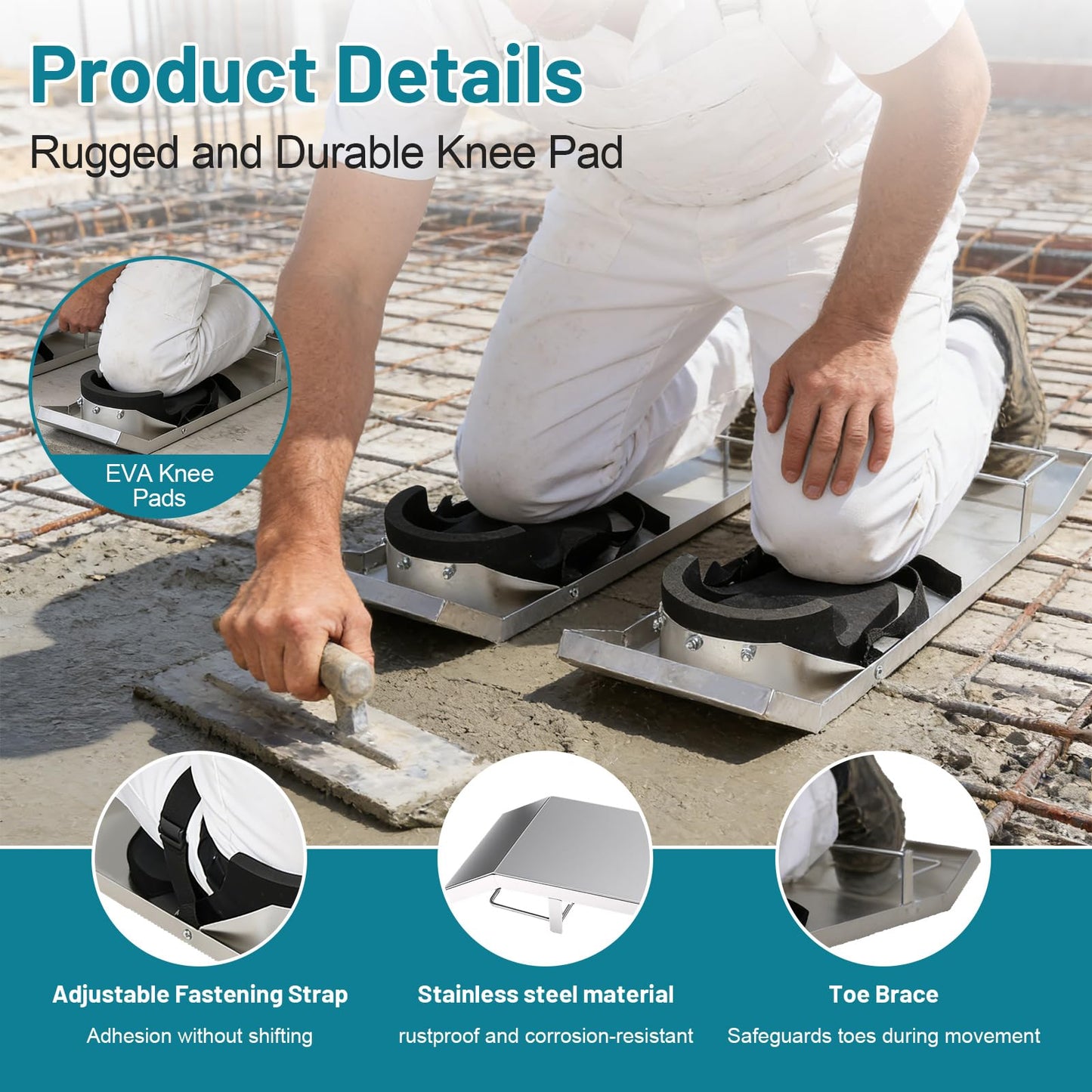 HOME RIGHT Concrete Sliders 28 * 8 Inch Toe Knee Crawler Stainless Steel Concrete Knee Boards Sliders Lightweight Concrete Knee Boards Labor-Saving Patines Para Concreto