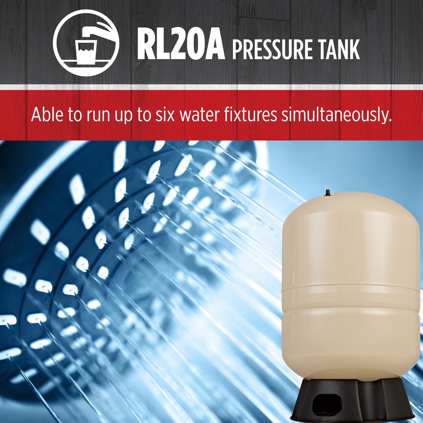 Red Lion RL20A - 20-Gallon Vertical Pre-Charged Pressure Tank with Thermoplastic Base for Well Pumps, 1-Inch FNPT Elbow System Connection, Almond, 604682