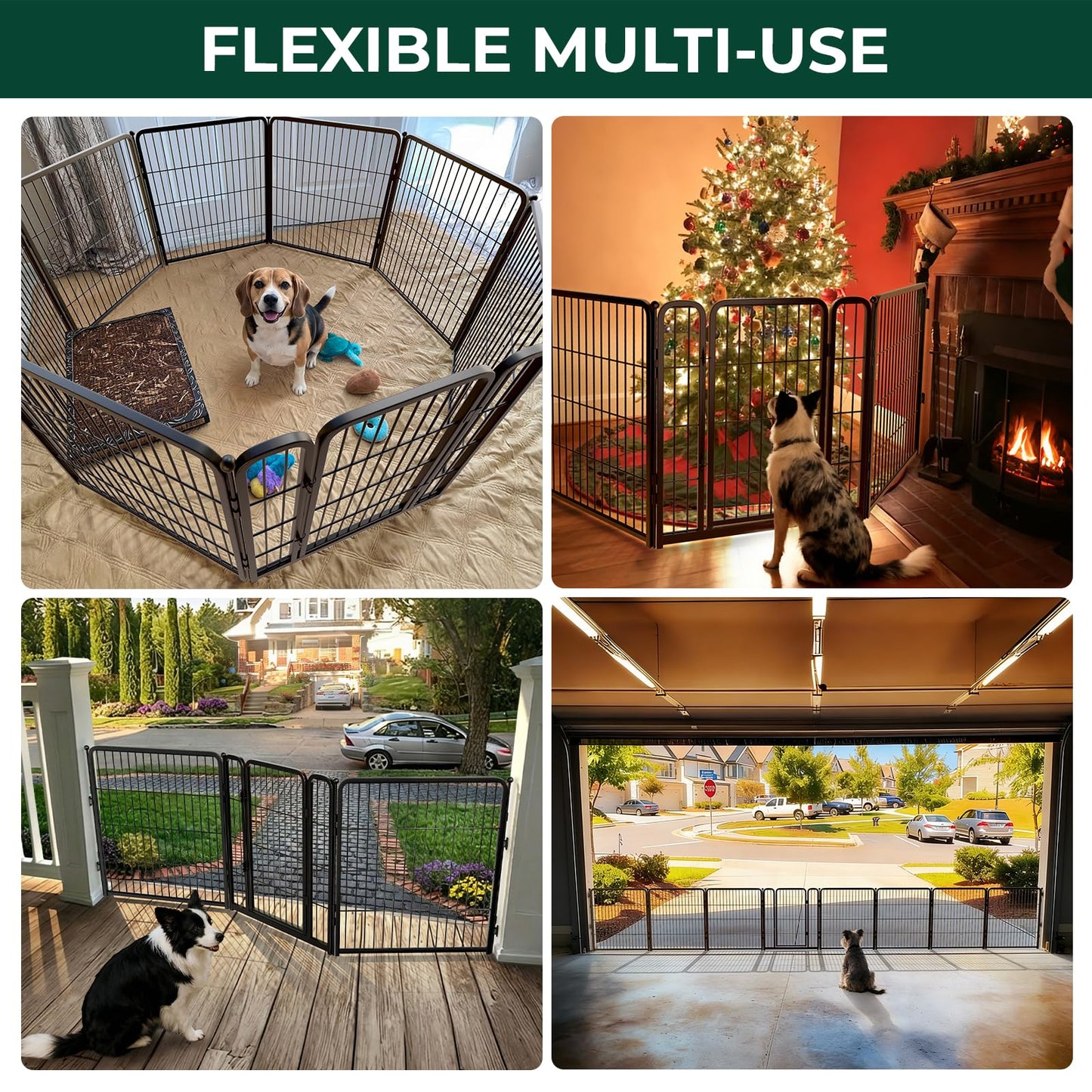 FXW Dog Gate Extra Wide Designed for Indoor Use, Adjustable Width Up to 219-inch Wide (32" H 8 Wire Panels for Small and Medium Dogs), Black