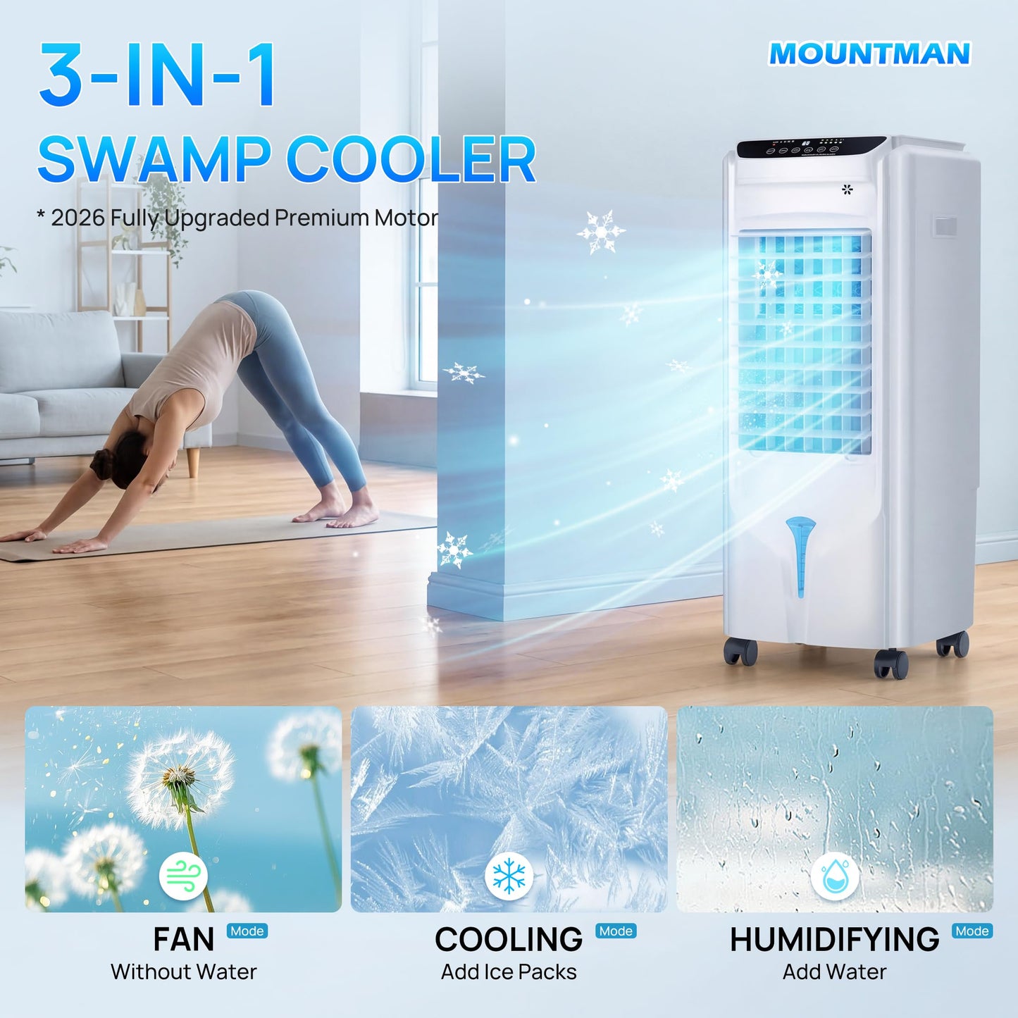 Swamp Cooler, 1800 CFM Windowless Portable Air Conditioner with 4.2 Gal Water Tank,120° Swing, 12H Timer, 3 Speeds, 3 Modes, 3-IN-1 AC Unit, Evaporative Air Cooler for Room,Bedroom,Office,frost White