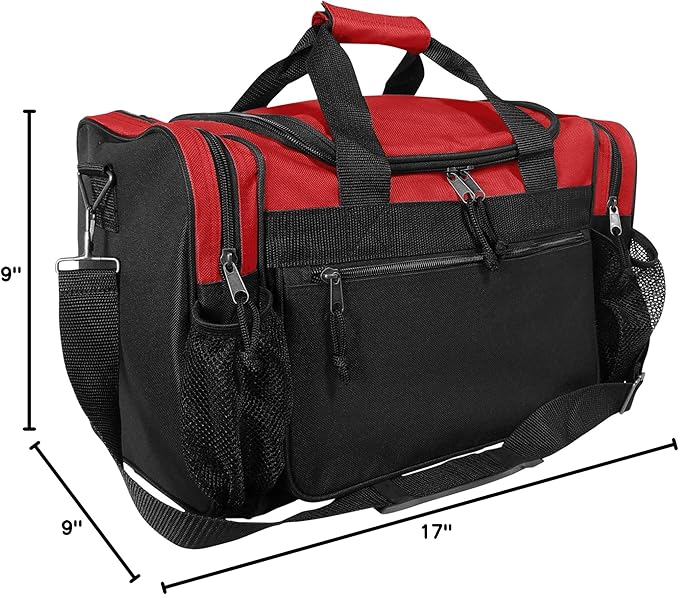 DALIX 17" Duffle Bag Dual Front Mesh Pockets (Black Gold Gray Dark Green Navy Blue Maroon Royal Blue Orange Pink Purple Red White