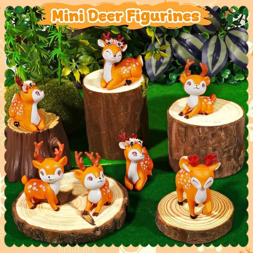 Exasinine Miniature Deer Figurines - 12Pcs Woodland Animal Decor for Crafts & Fairy Gardens