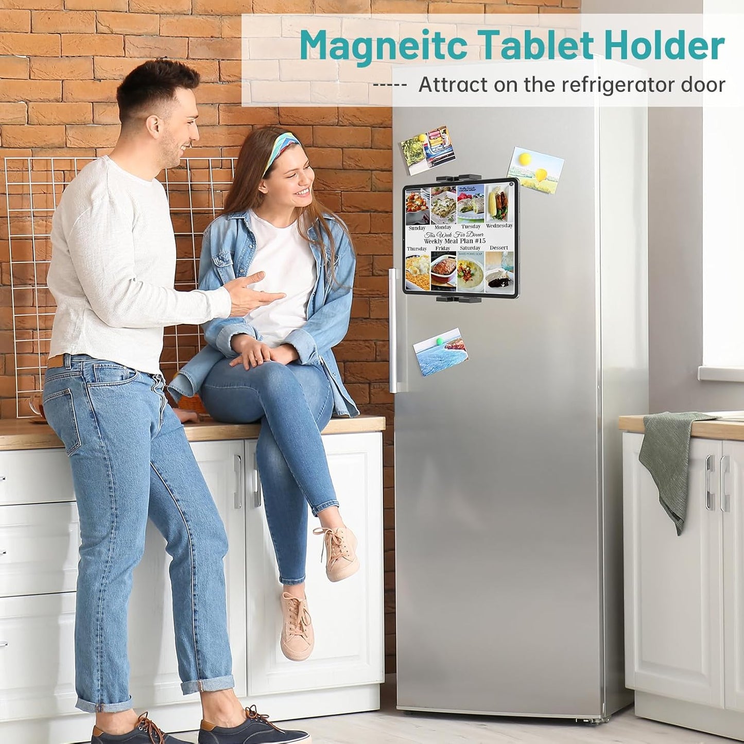Mippko 4.7~12.9" Magnetic Tablet Holder Fridge iPad Mount for Vehicle/Cabinet/Metal Shelf/Whiteboard,Strong Magnetic