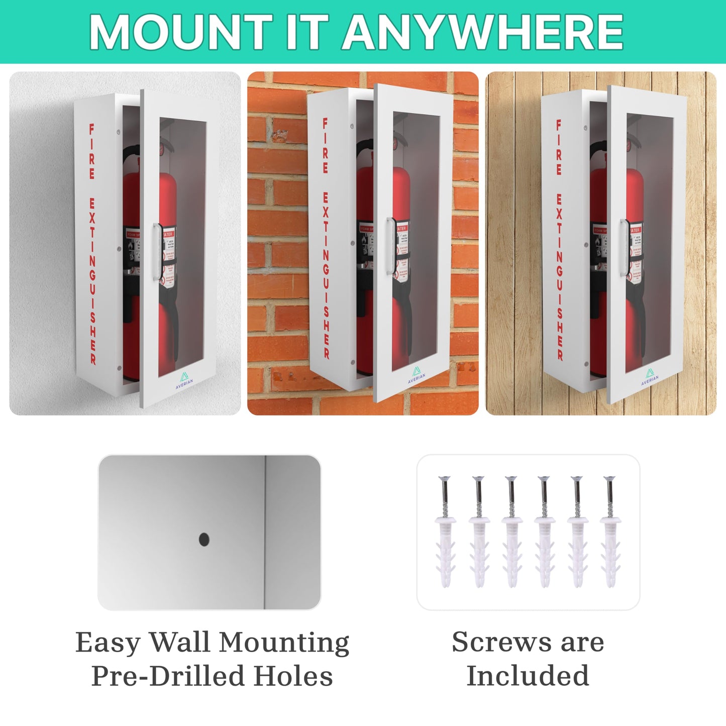Averian White Fire Extinguisher Cabinet – Heavy-Duty Steel Wall Mount Box with Magnetic Door | Fits 5–10 lb Fire Extinguishers | Complete Fire Box Kit Inside The Package (24.6" H x 10.6" W x 5.9" D)