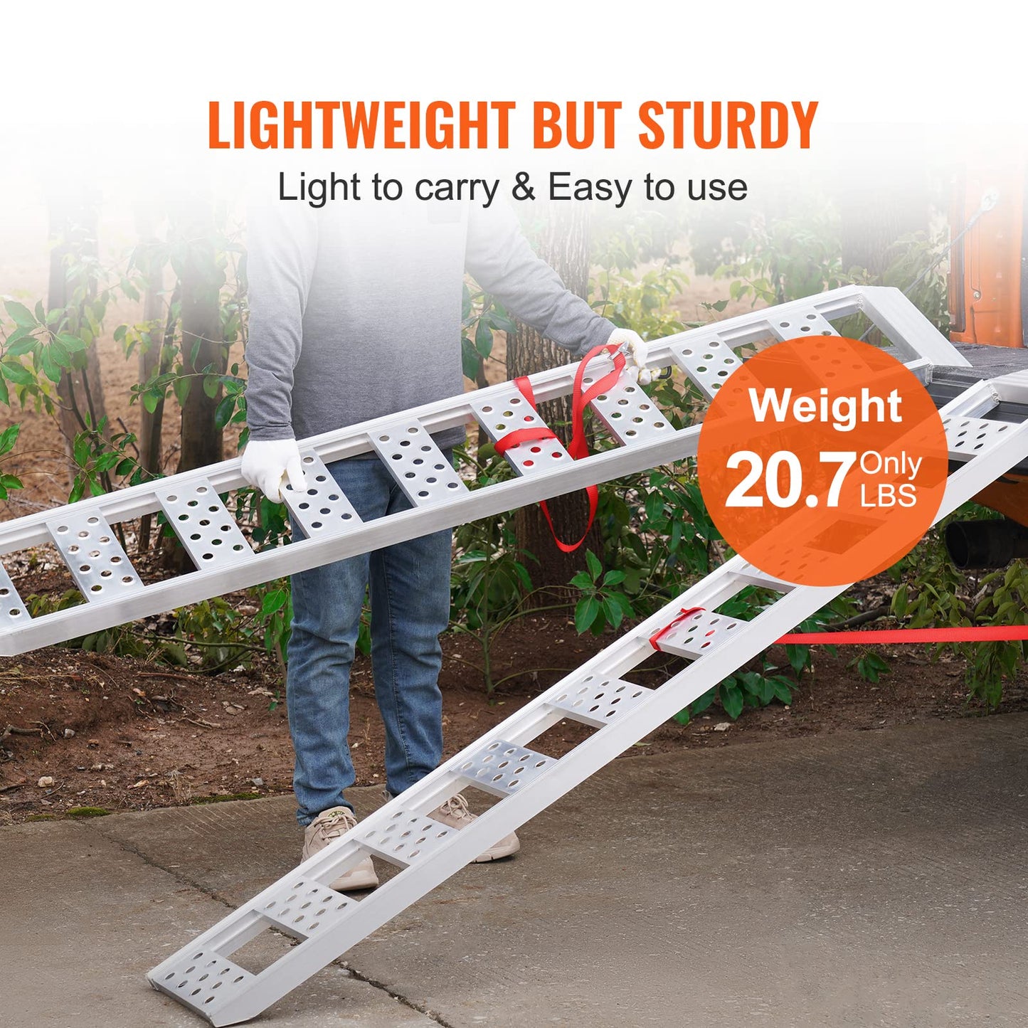 VEVOR Aluminum Ramps, 1250lbs, Straight Ramp with Treads and Load Straps, Portable Loading Ramp for Motorcycles, ATVs, Trucks, Lawn Mower, Dirt Bike, Garden Tractor, 78" L x 12" W, 2Pcs