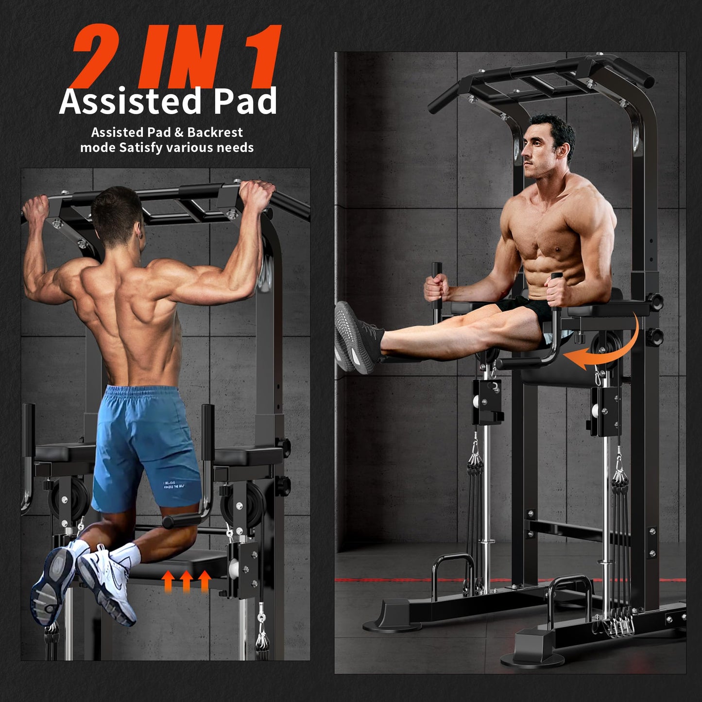 SogesHome Power Tower Pull Up Bar and Dip Station, Multi-Function Pull Ups, Adjustable Height Dip Bar Strength Training Workout Equipment, Pull Up Stand Workout for Home Gym Exercise Equipment, Black