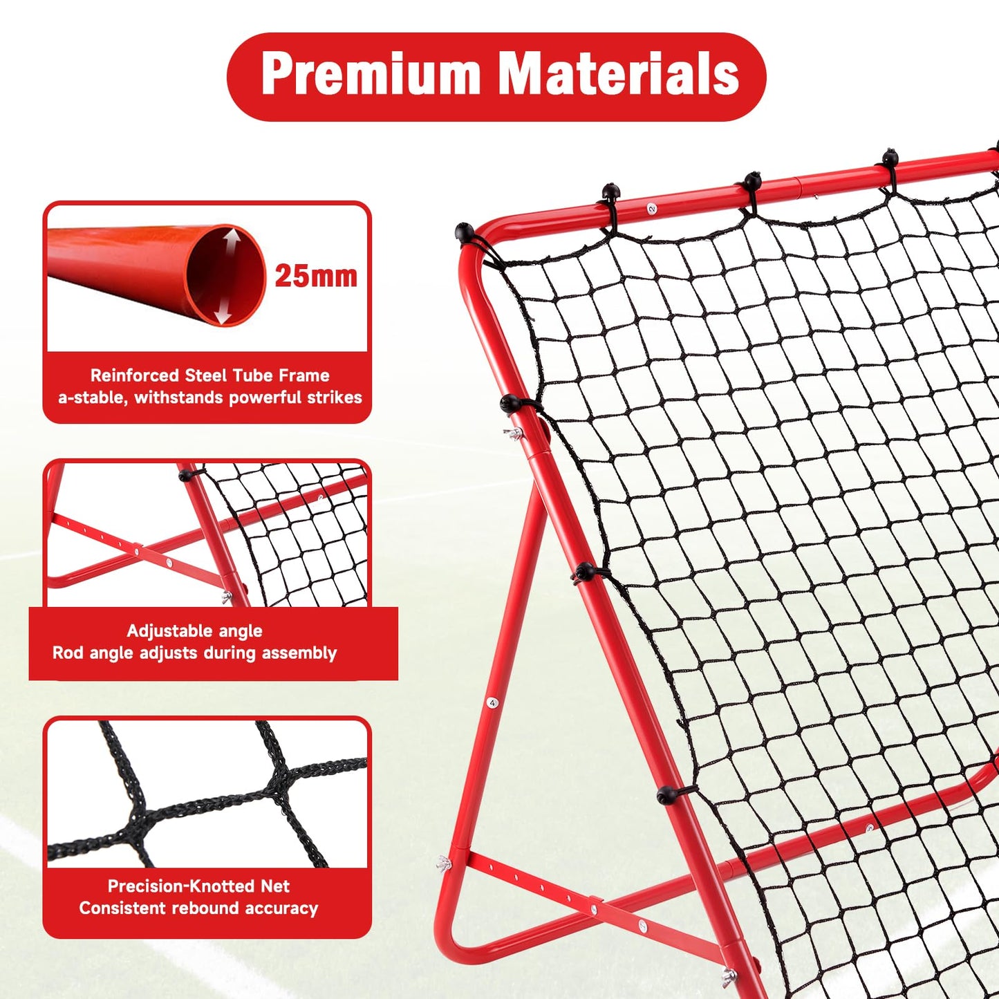 Soccer Rebounder Net, Adjustable Angle Football Training Equipment with Steel Frame, Portable Folding Rebound Net for Passing and Control Practice, Easy Setup Outdoor Sports Gear for Youth and Adults