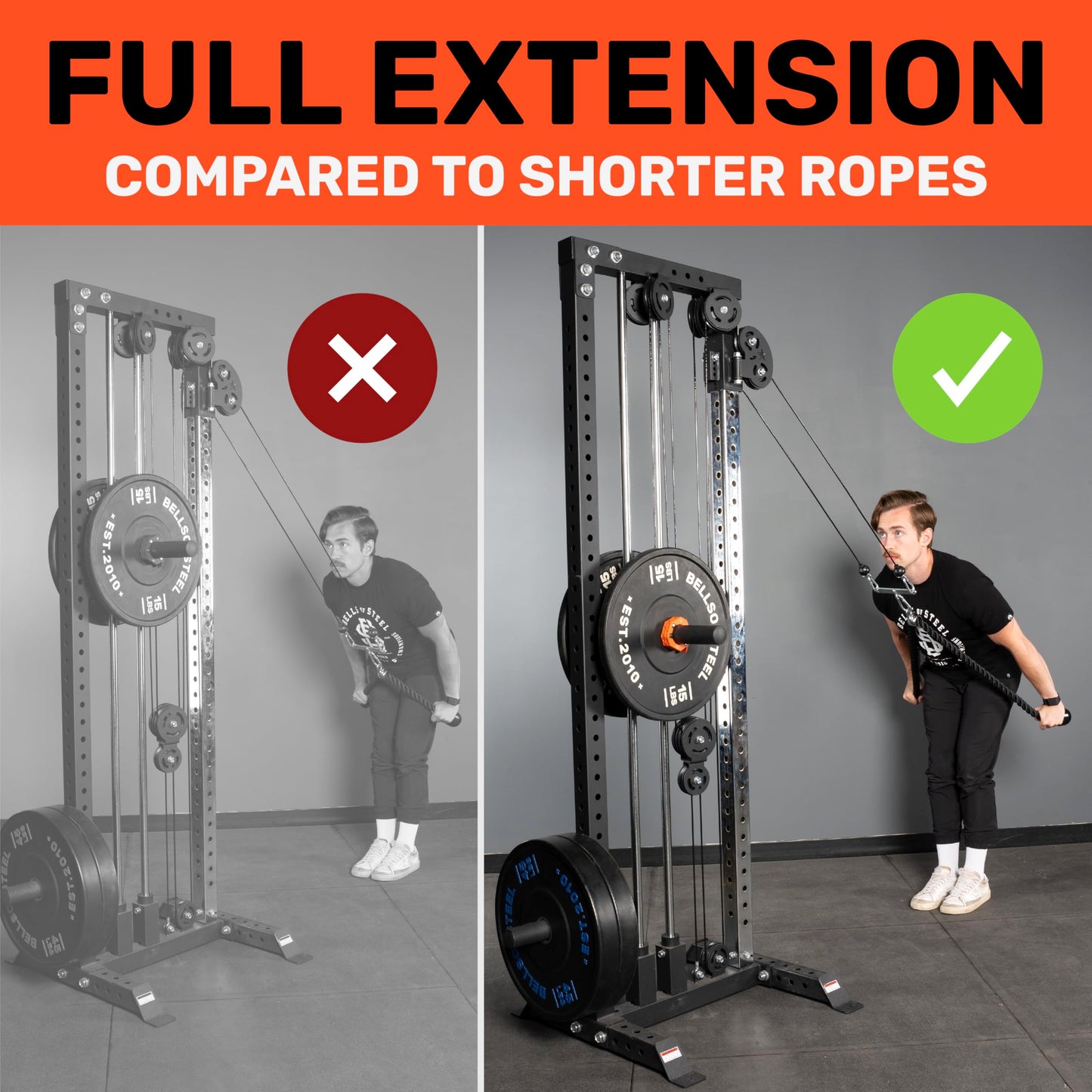 Bells of Steel Extra Long Tricep Rope Cable Attachment | Tricep Rope Attachment for Bicep and Tricep Training | Carabiner Compatible Triceps Rope, 54in Thick Rope Length
