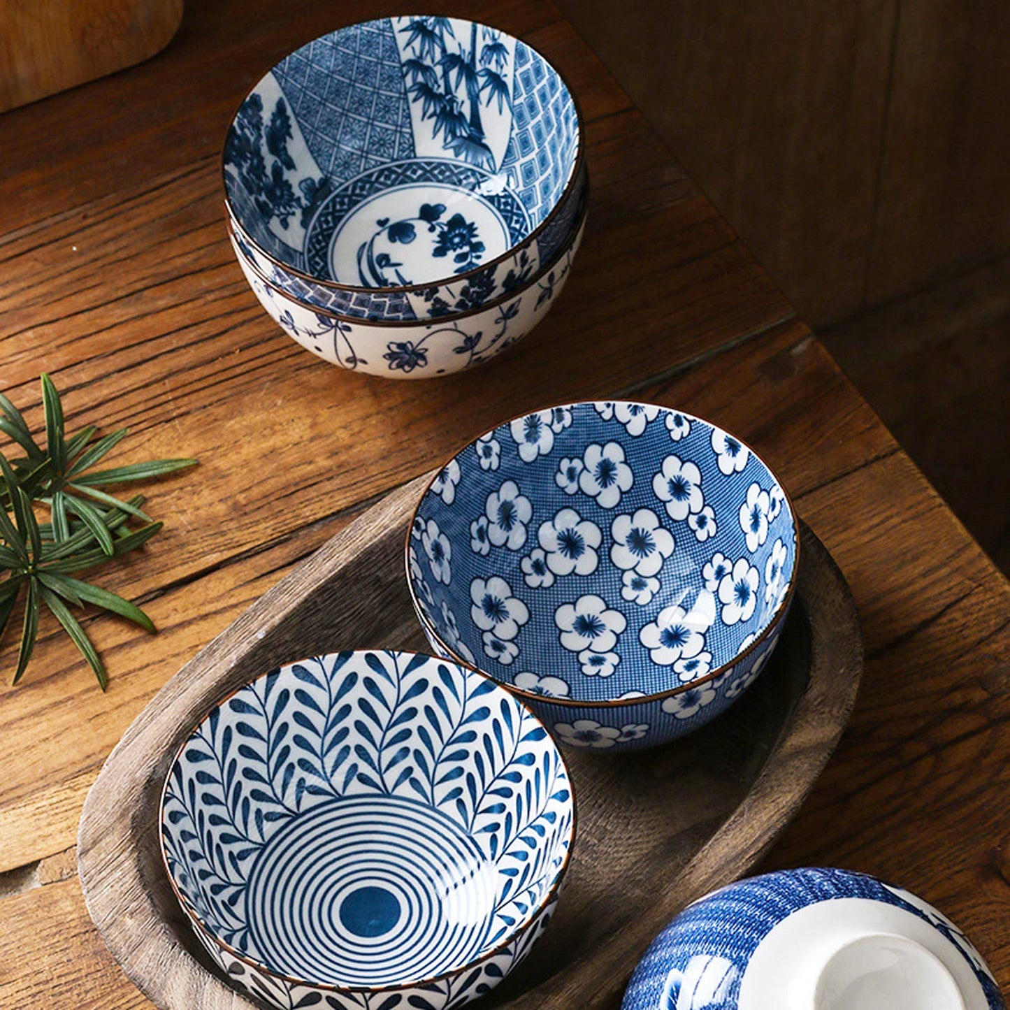Gegong 6 Pack Ceramic Bowls, Japanese Style , 10 Ounces Thickening Blue and white porcelain Rice /Cereal Bowls for Kitchen, Suitable for microwave, ovens, dishwashers (mixing)